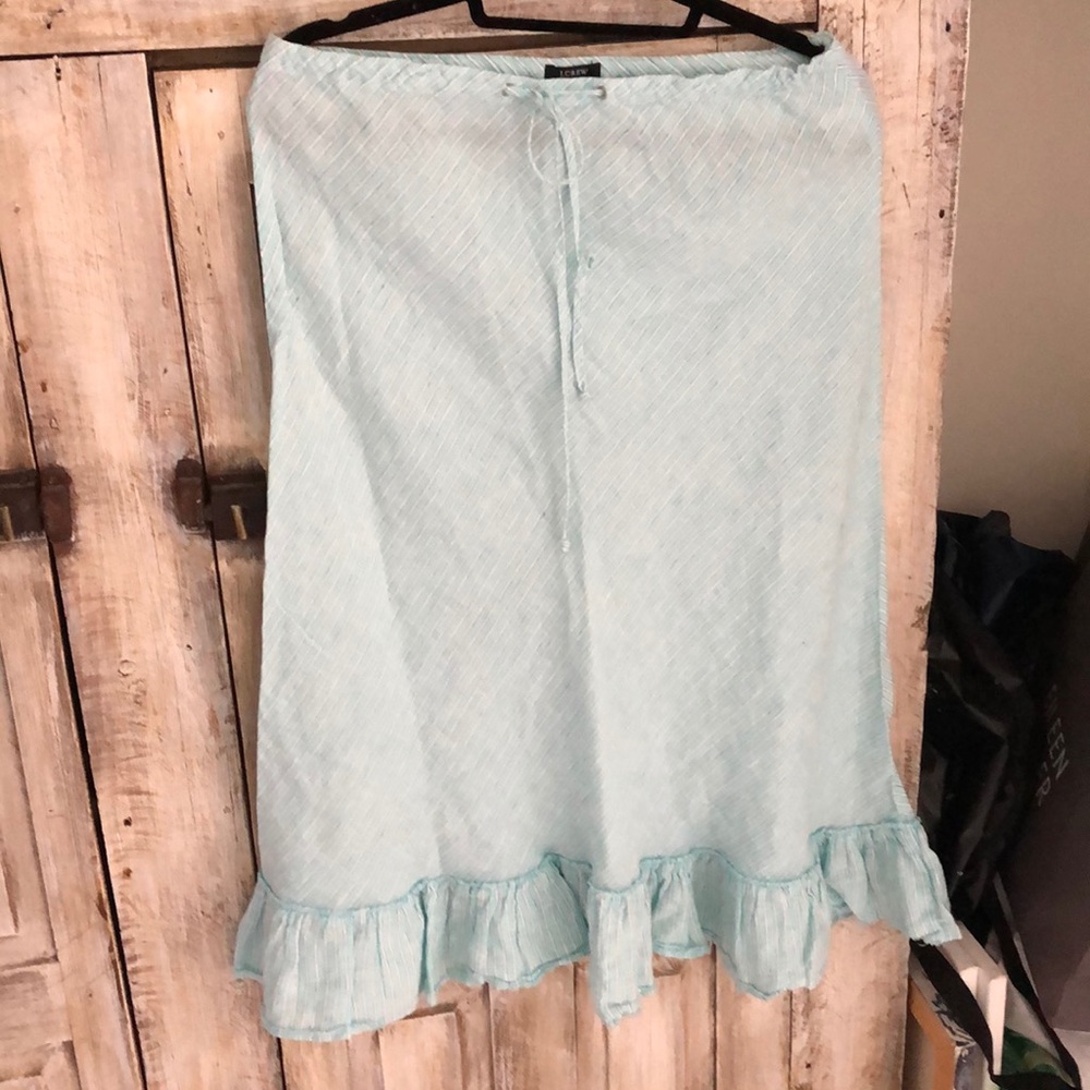 Yarn dyed aqua striped linen a line skirt